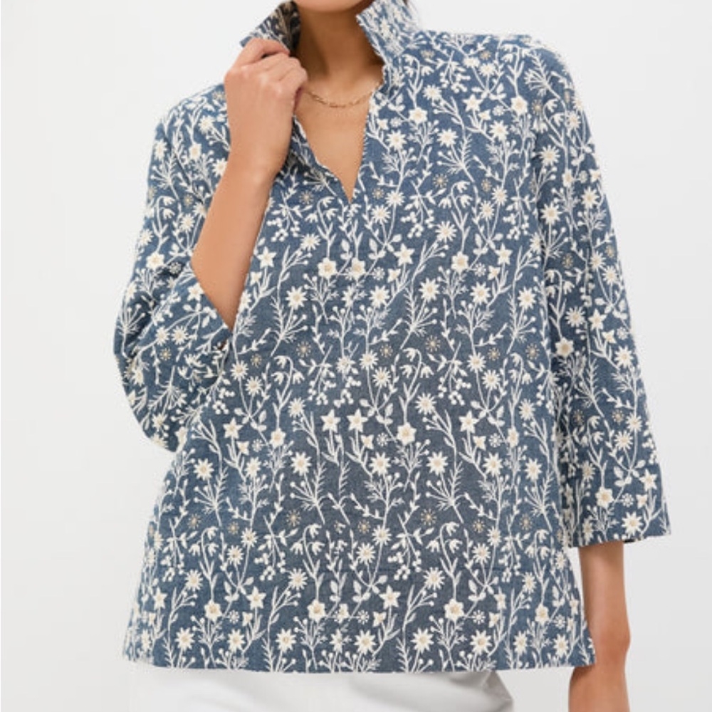 Tuckernuck embroidered chambray wildflower Margot blouse small